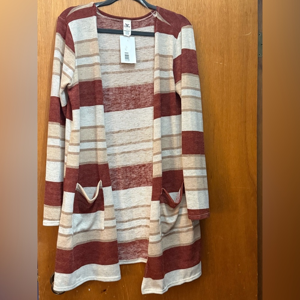Sew In Love Red and Cream Striped Cardigan
